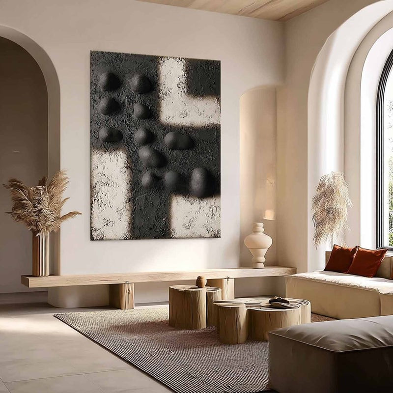 Wall Art Black Bas-Relief Geometric Abstract Painting