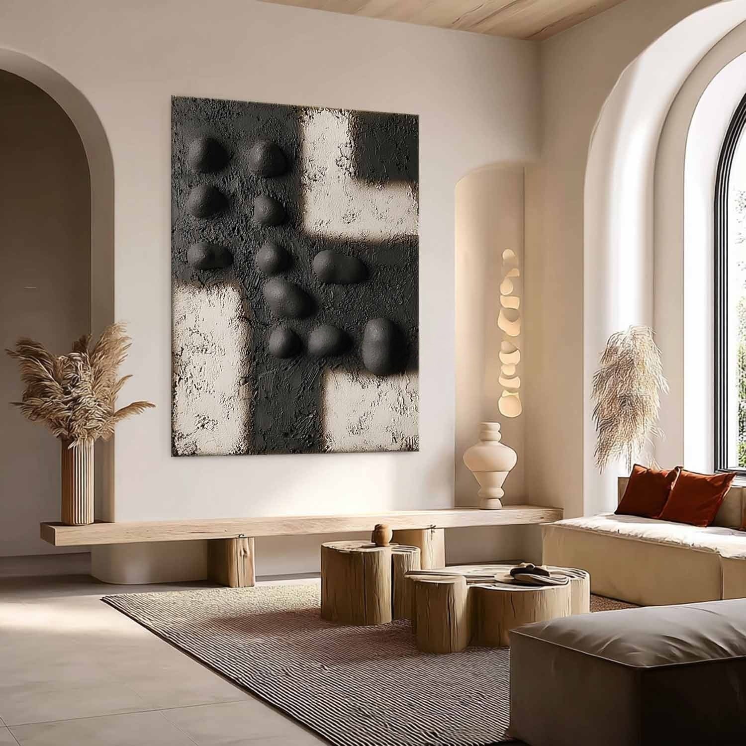 Wall Art Black Bas-Relief Geometric Abstract Painting
