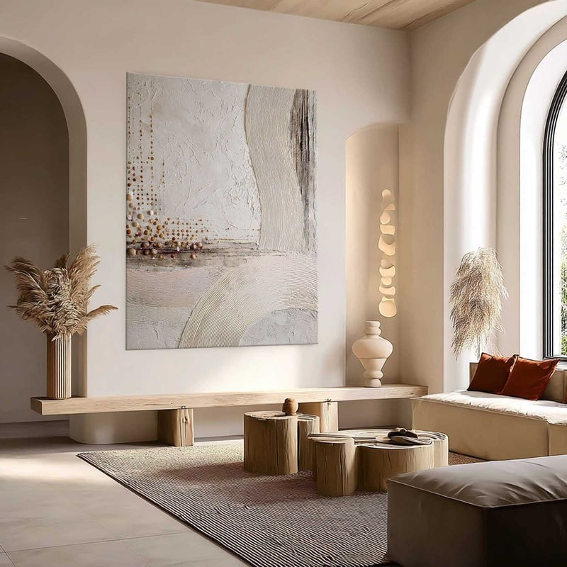 Wall Art Minimalist 3D Gold Dotted Flowing Waves