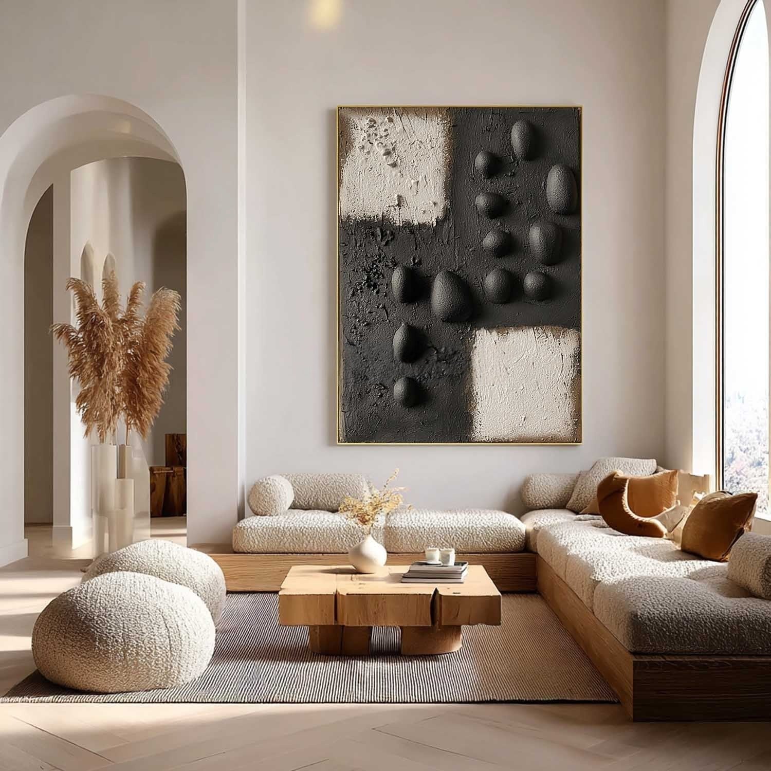 Wall Art Monochrome Block Bas-Relief Abstract Painting