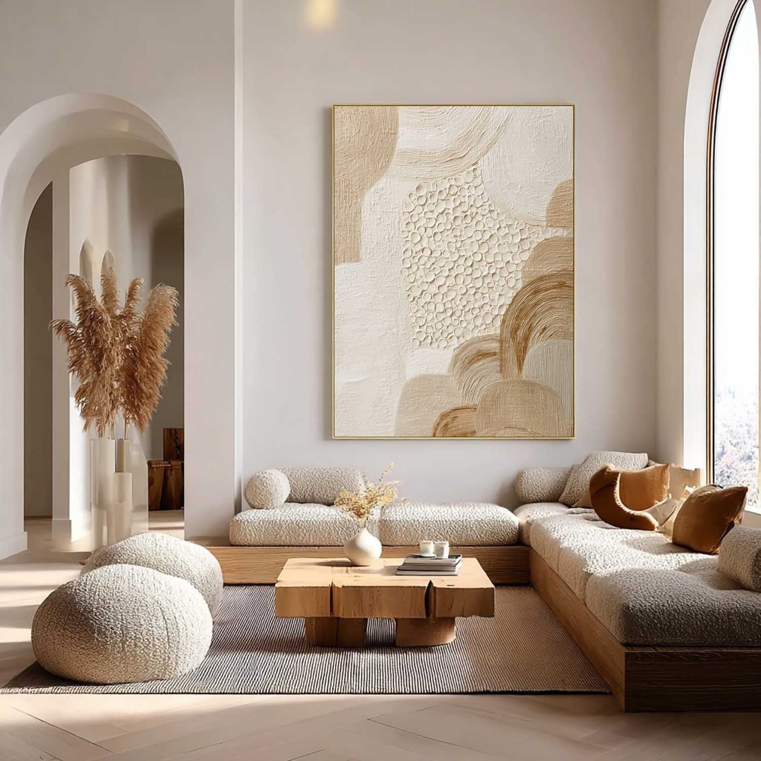 Warm Neutral Curved Shapes Textured Canvas Art