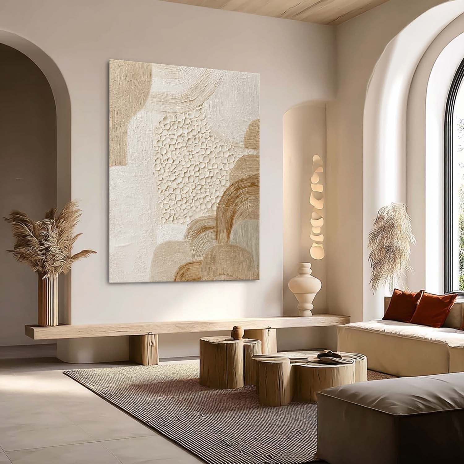 Warm Neutral Curved Shapes Textured Canvas Art