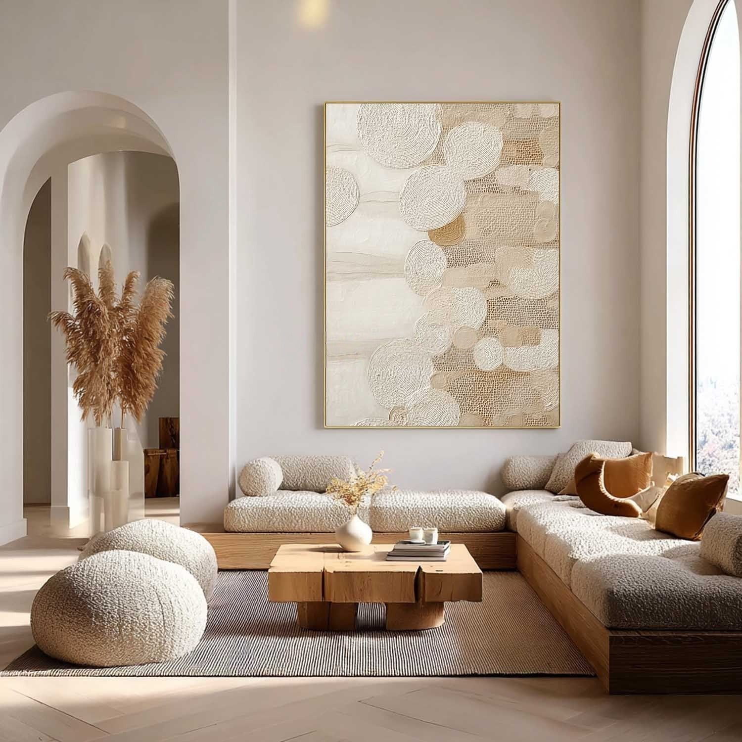 Taupe Cream Bubble Circle Textured Canvas Art