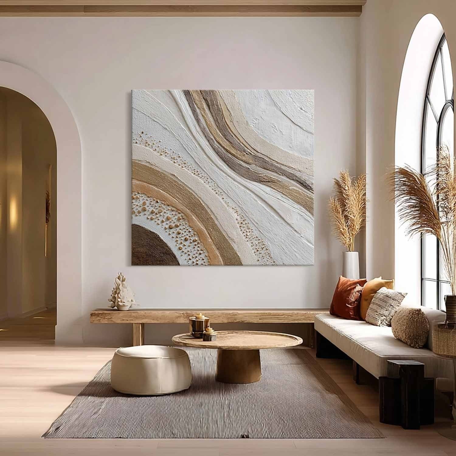 Wall Art Neutral Wave Abstract Gold Dot