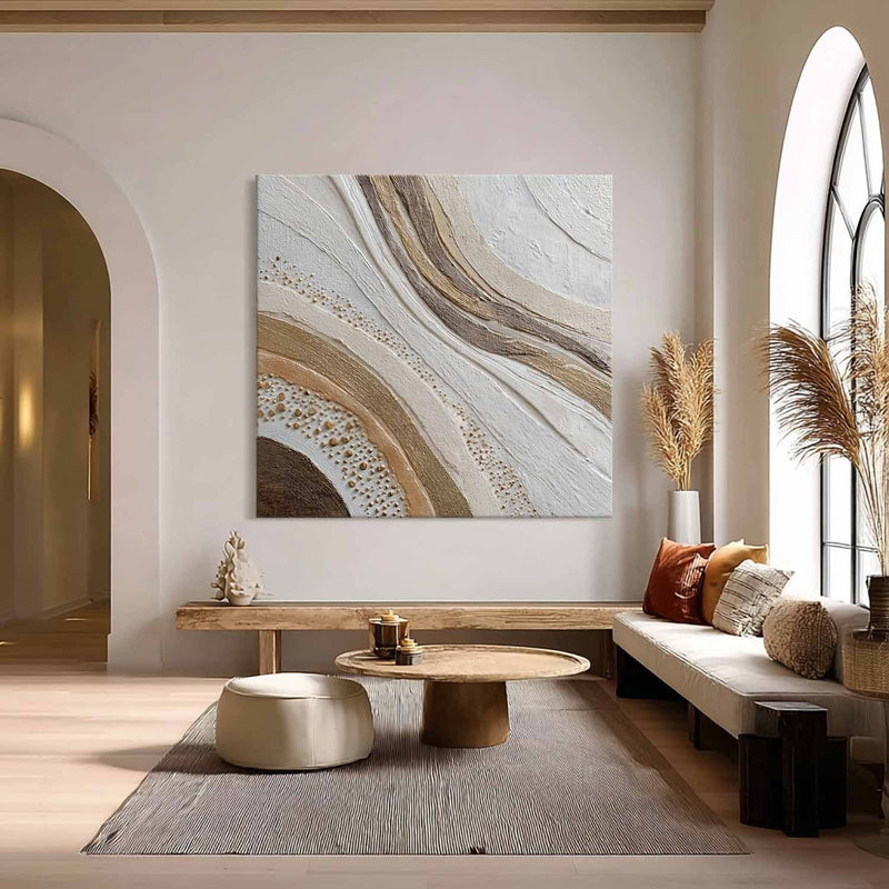 Wall Art Neutral Wave Abstract Gold Dot