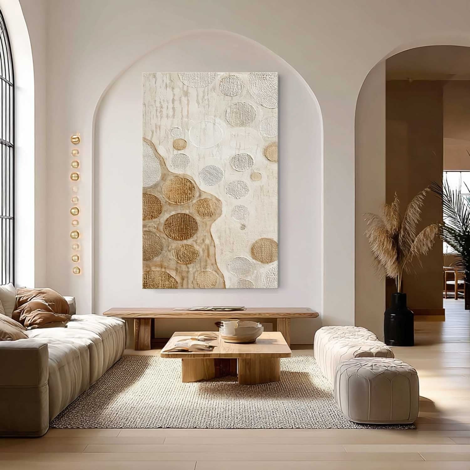 Neutral Earth‑Tone Circular Abstract Canvas Art