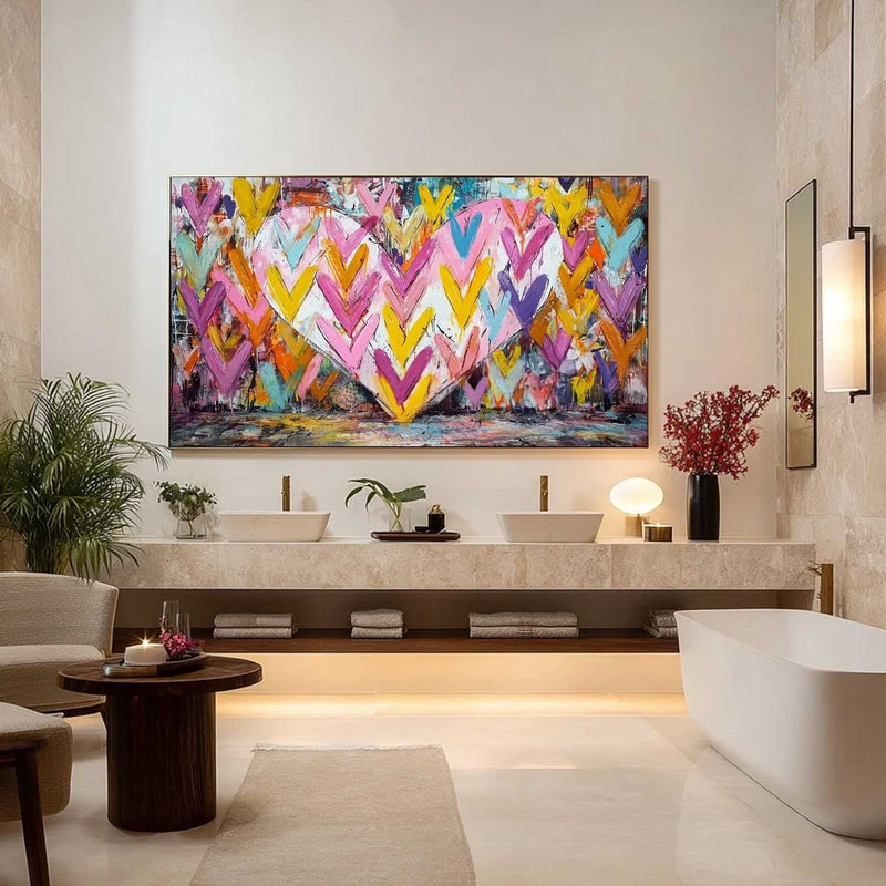 Vibrant Chevron Heart Impasto Painting