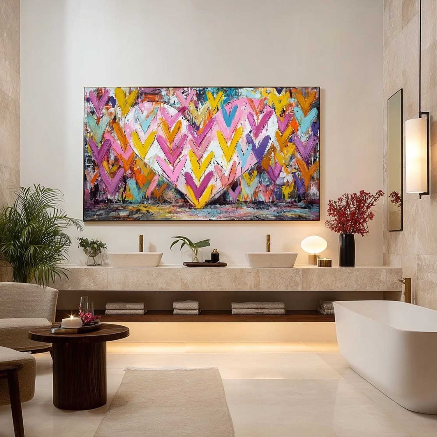 Vibrant Chevron Heart Impasto Painting