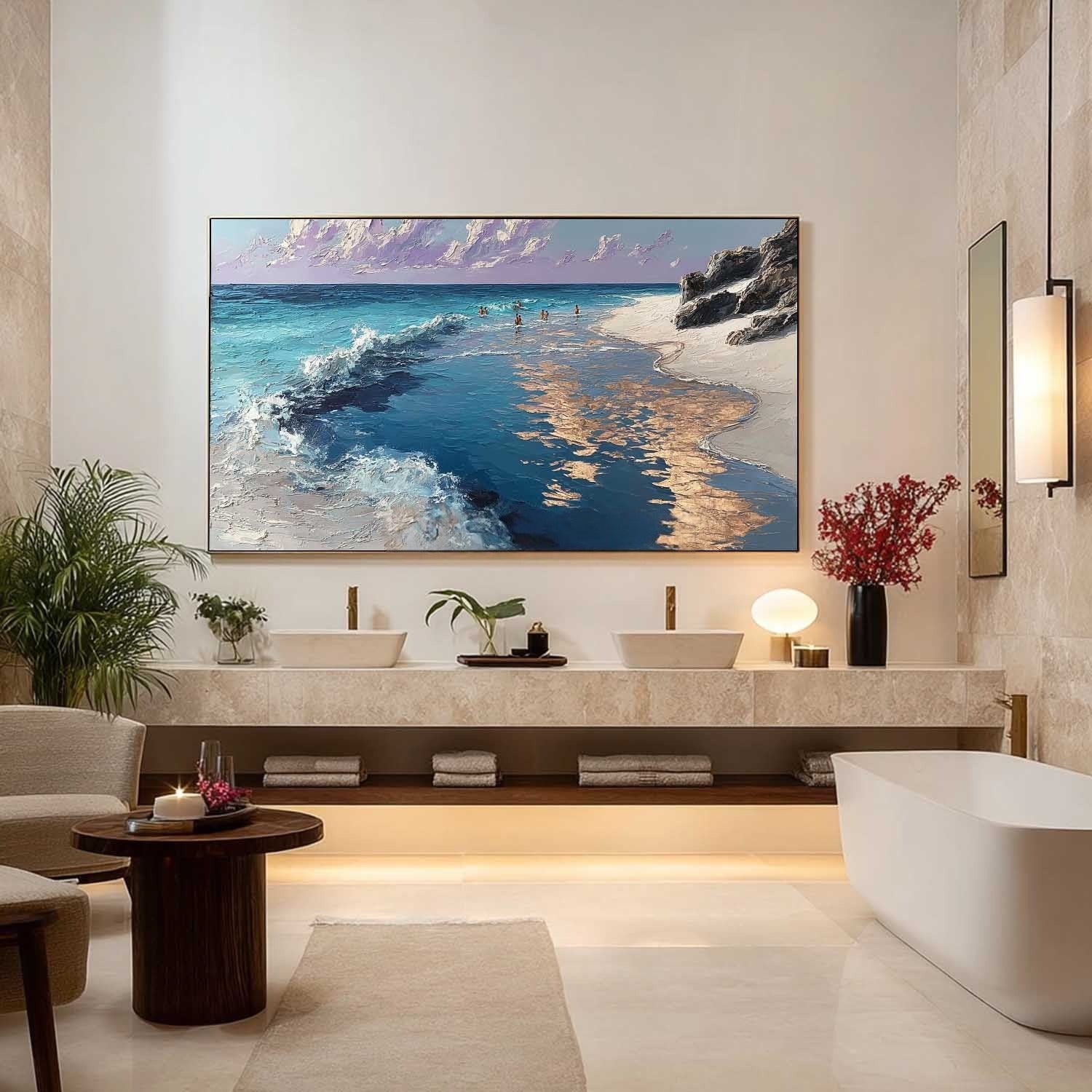 Golden Hour Beach Impasto Painting