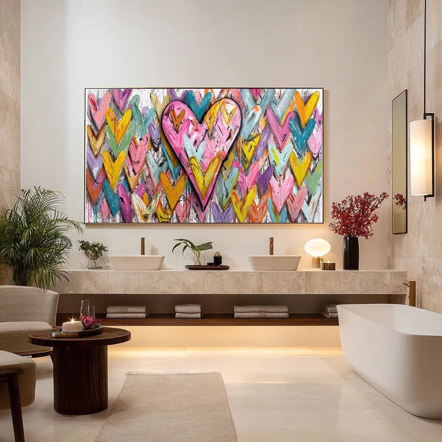 Wide Chevron Heart Impasto Painting