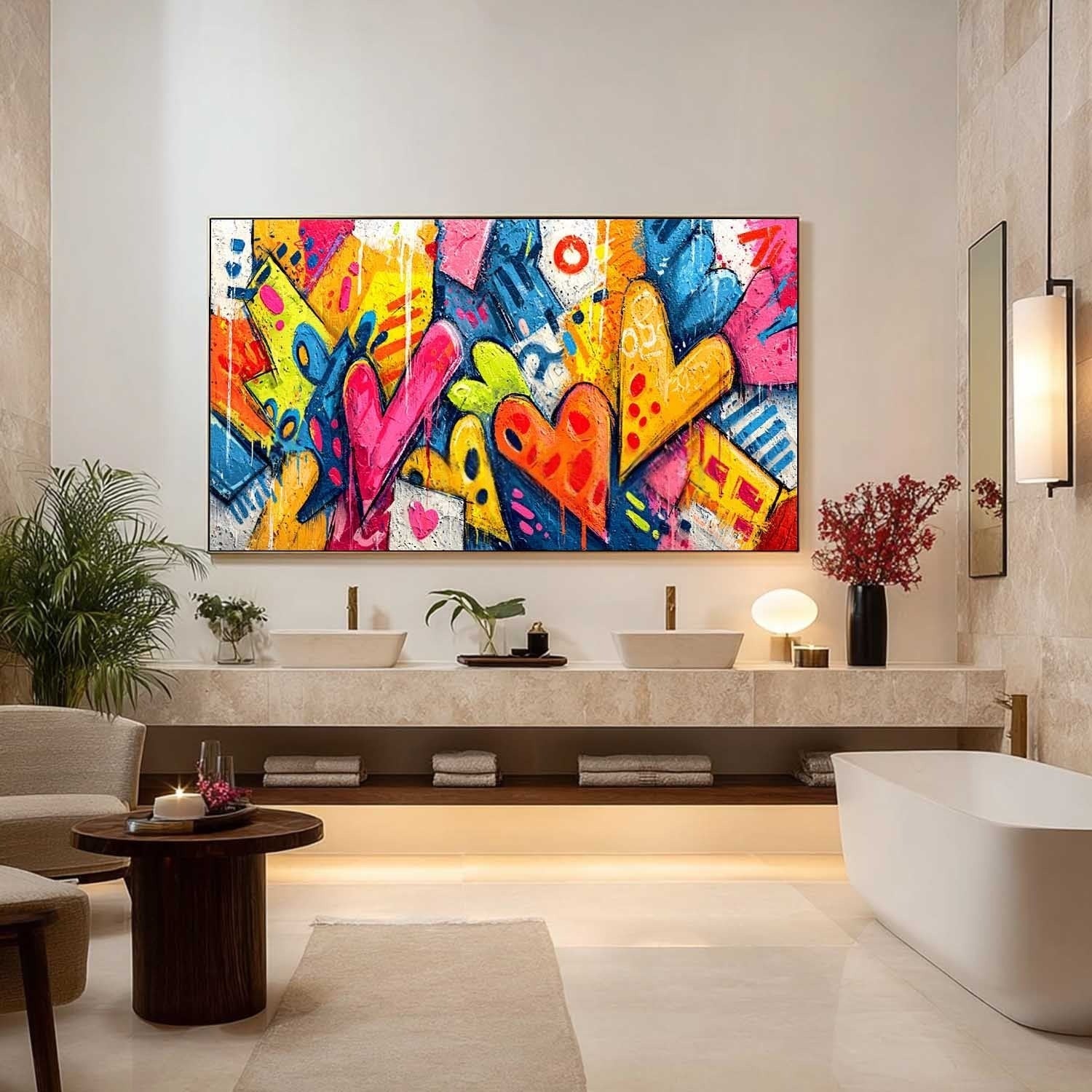 Wide Format Graffiti Love Hearts Impasto Painting