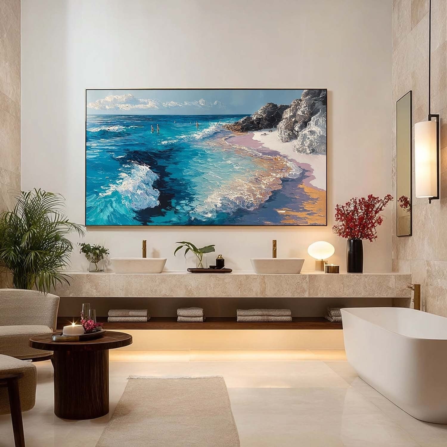 Coastal Beach Scene Impasto Painting