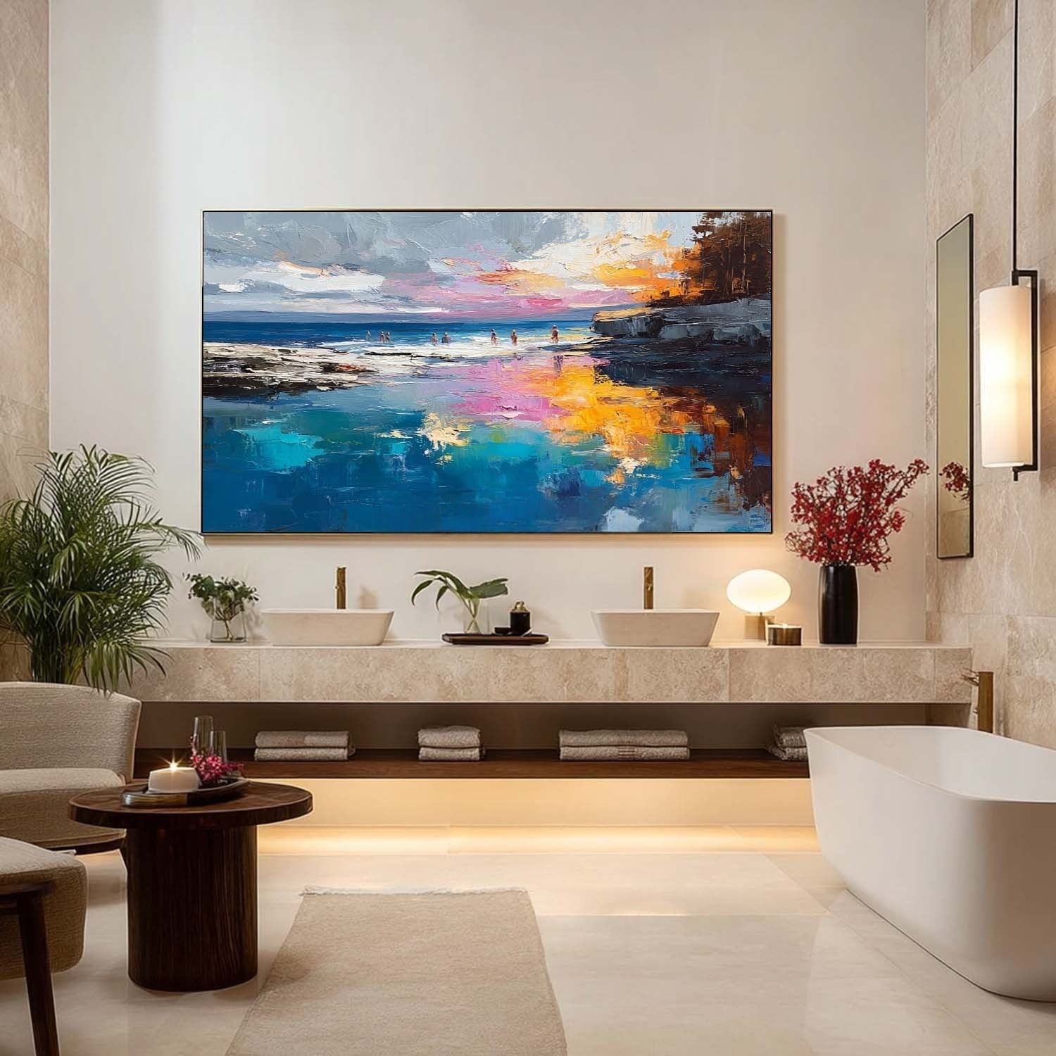 Vibrant Coastal Sunset Impasto Painting