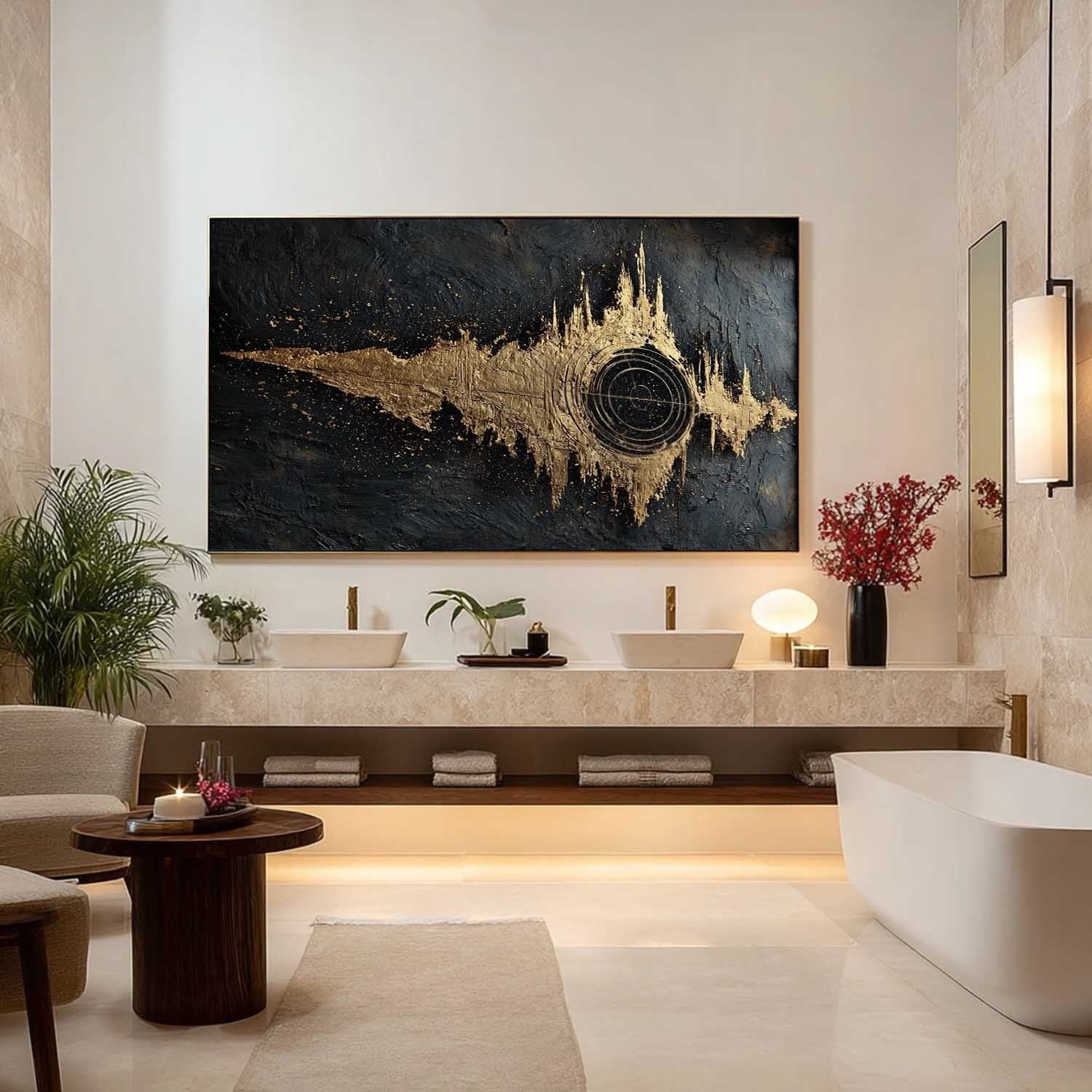 Wall Art Abstract Soundwave Black Gold Painting