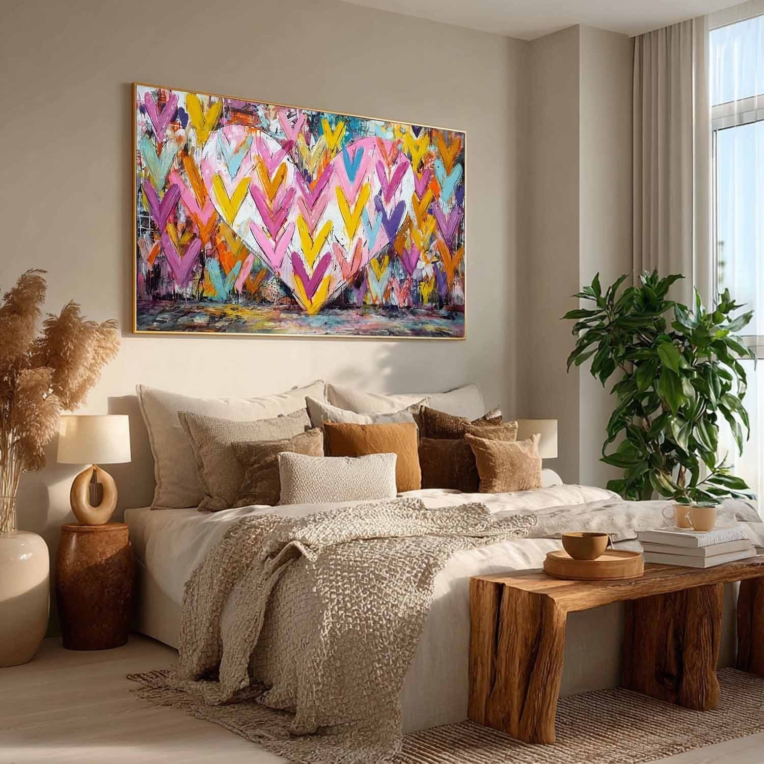 Vibrant Chevron Heart Impasto Painting