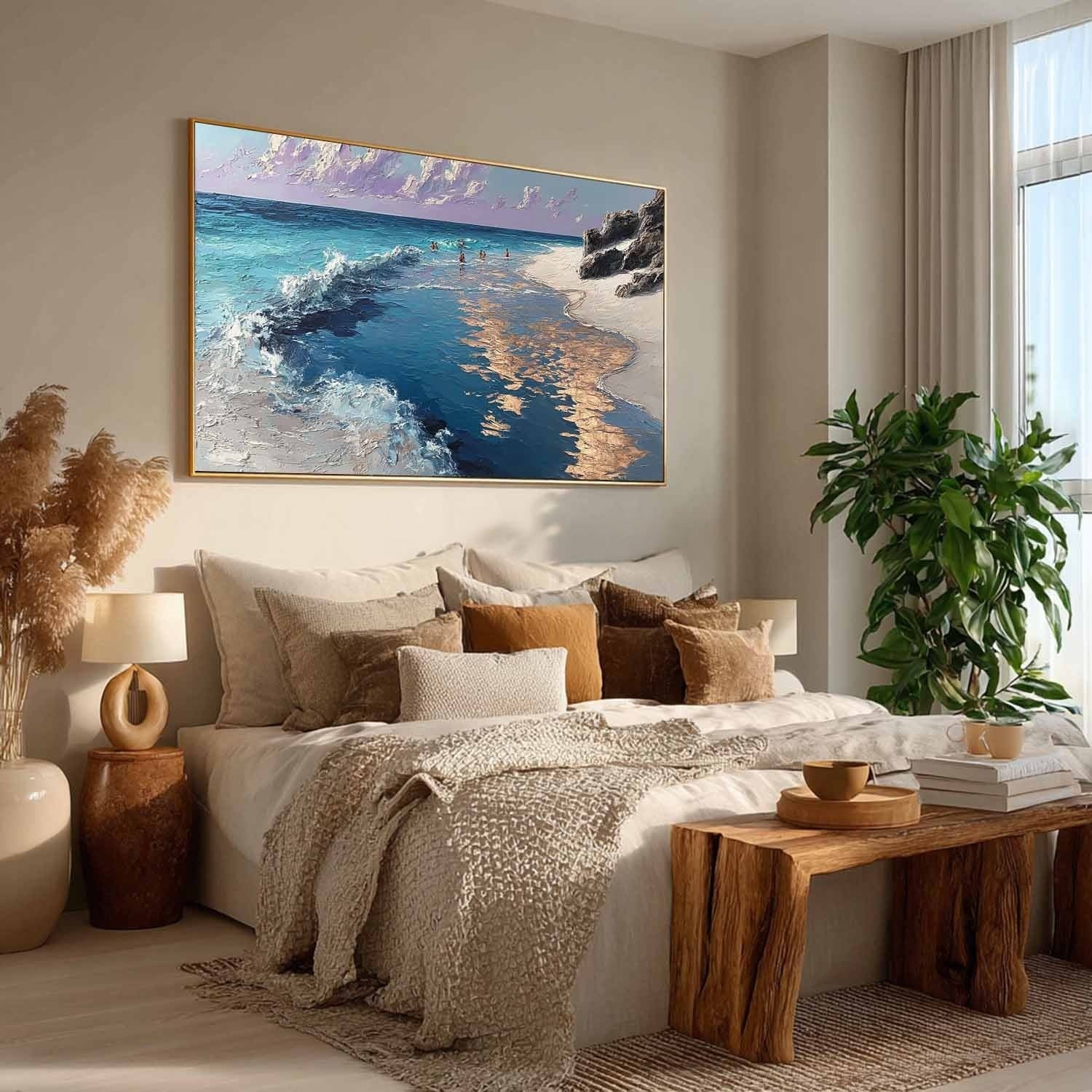 Golden Hour Beach Impasto Painting