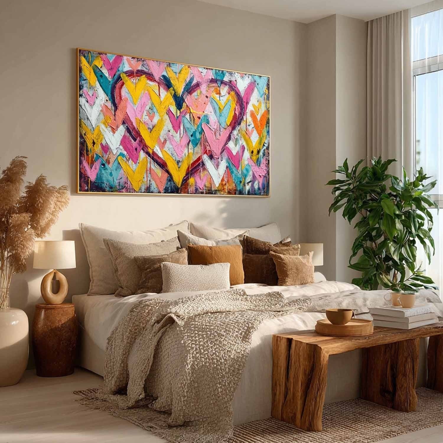 Double Chevron Heart Impasto Painting