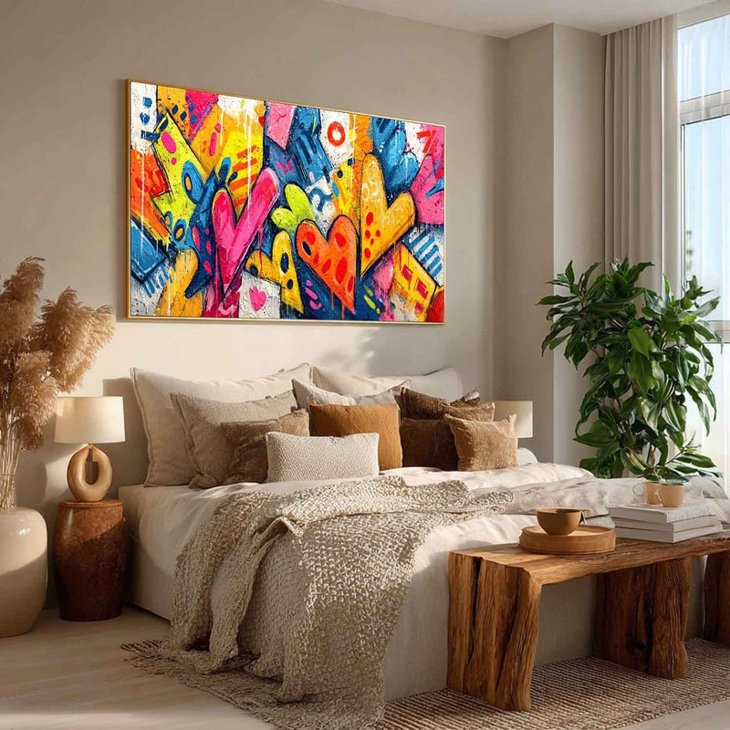 Wide Format Graffiti Love Hearts Impasto Painting