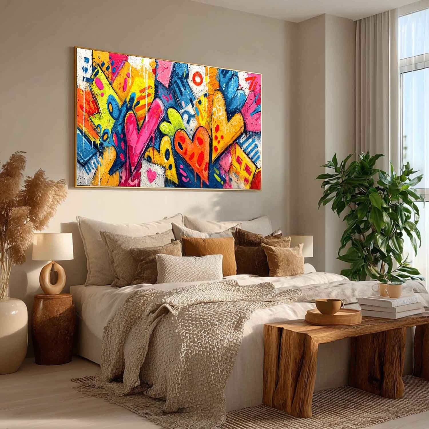 Wide Format Graffiti Love Hearts Impasto Painting