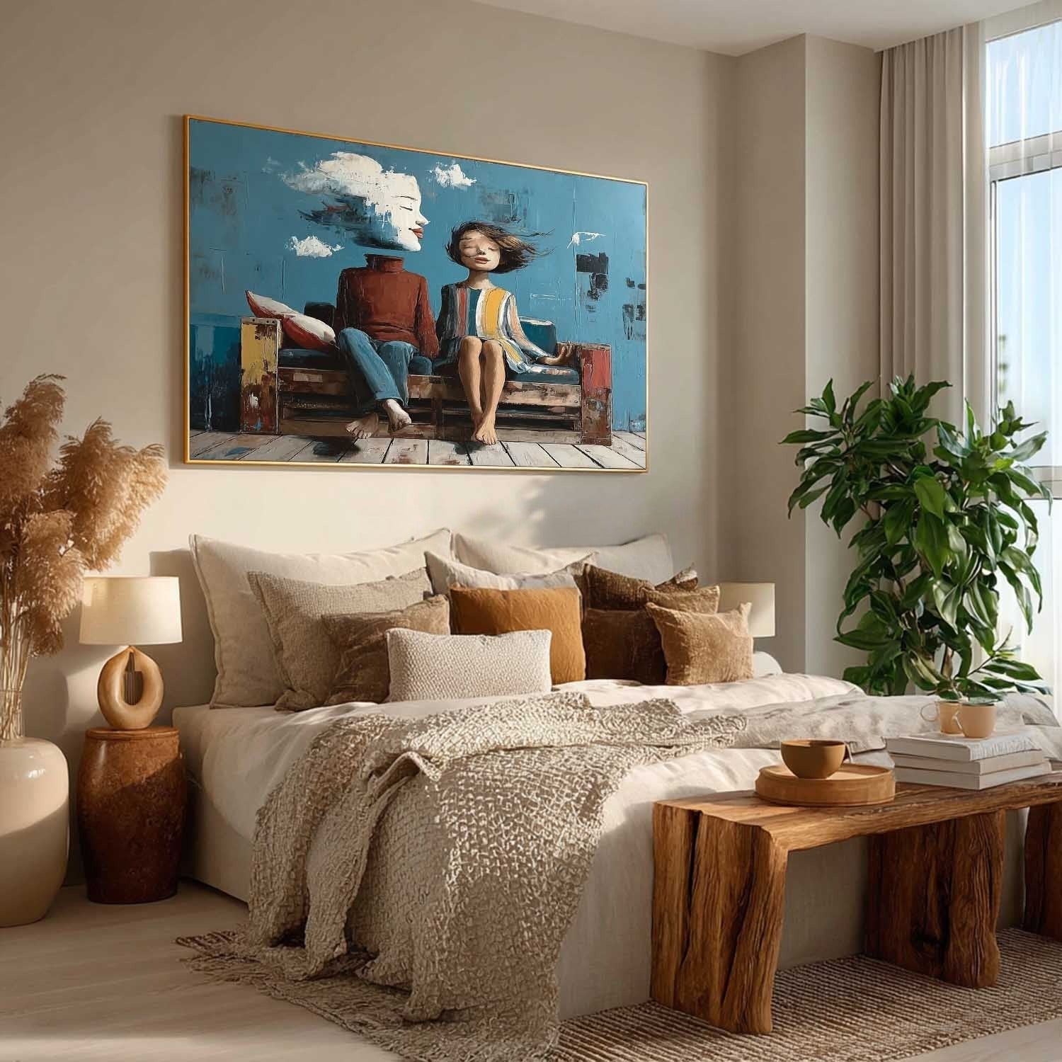 Surreal Couple Cloud Portrait Art Oil Painting