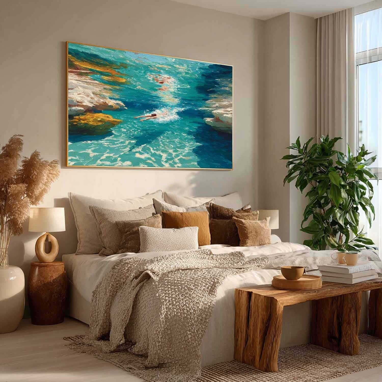 Wall Art Turquoise Cove Swimmers Impasto