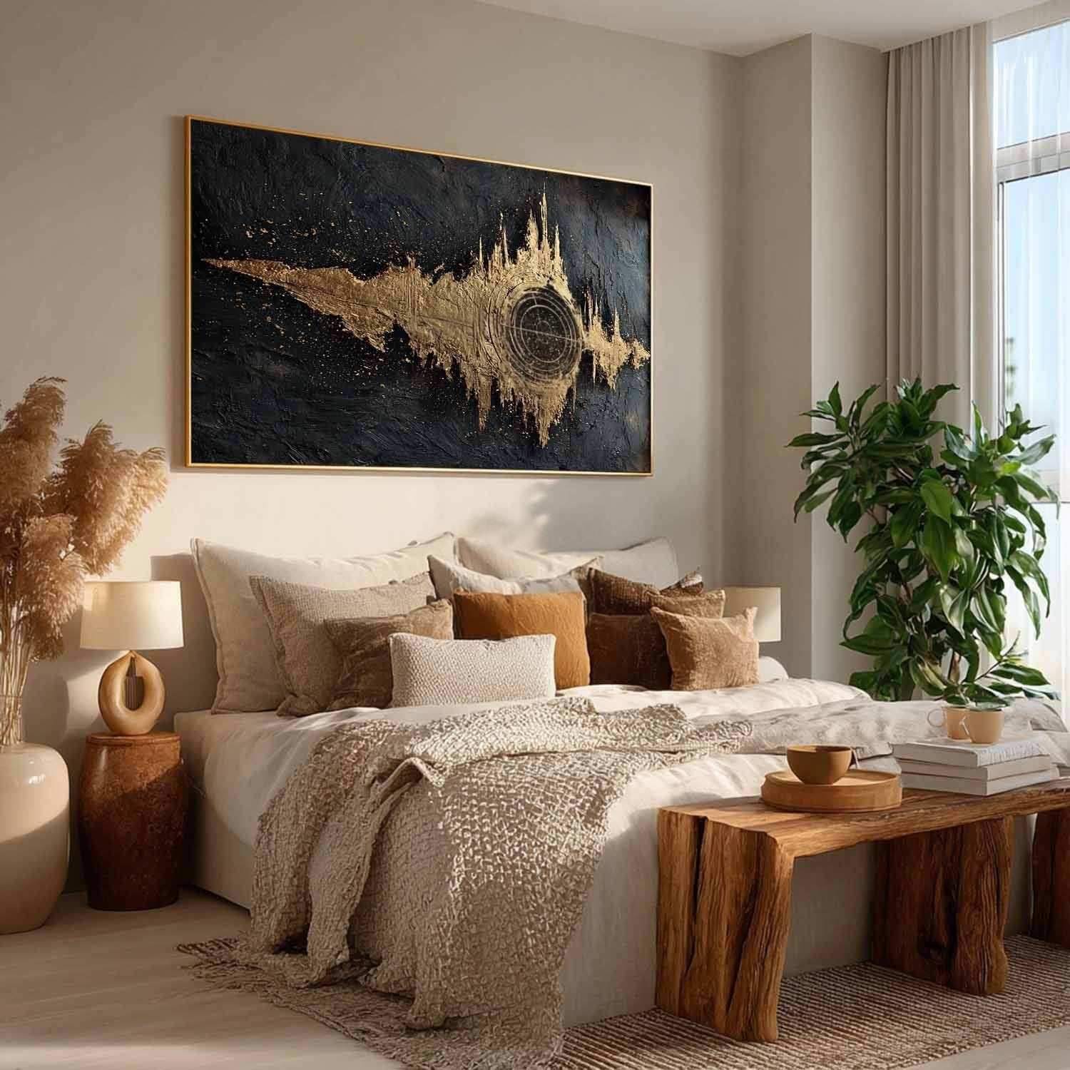 Wall Art Abstract Soundwave Black Gold Painting