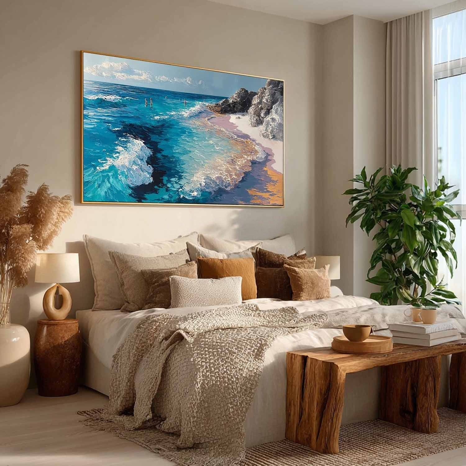 Coastal Beach Scene Impasto Painting