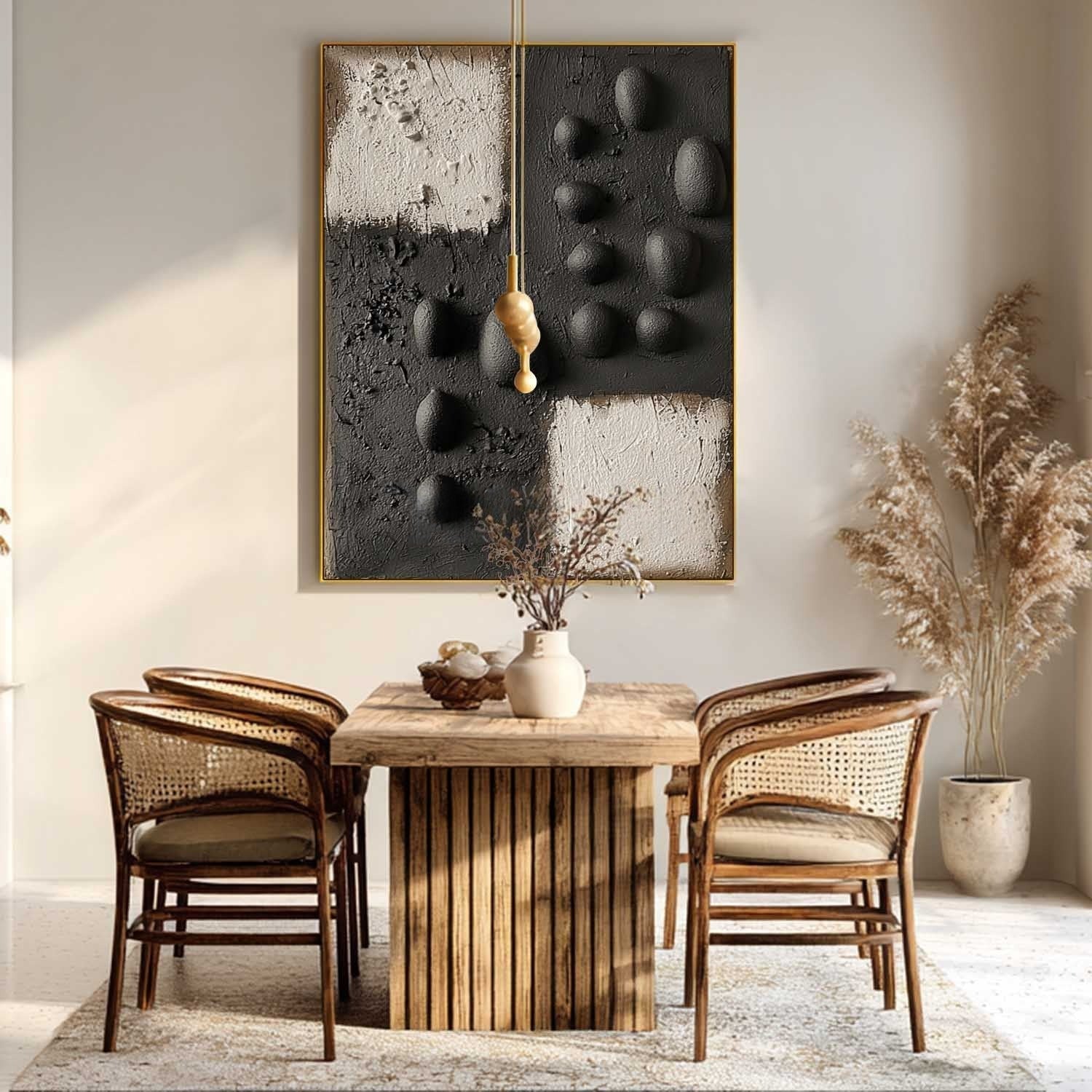 Wall Art Monochrome Block Bas-Relief Abstract Painting