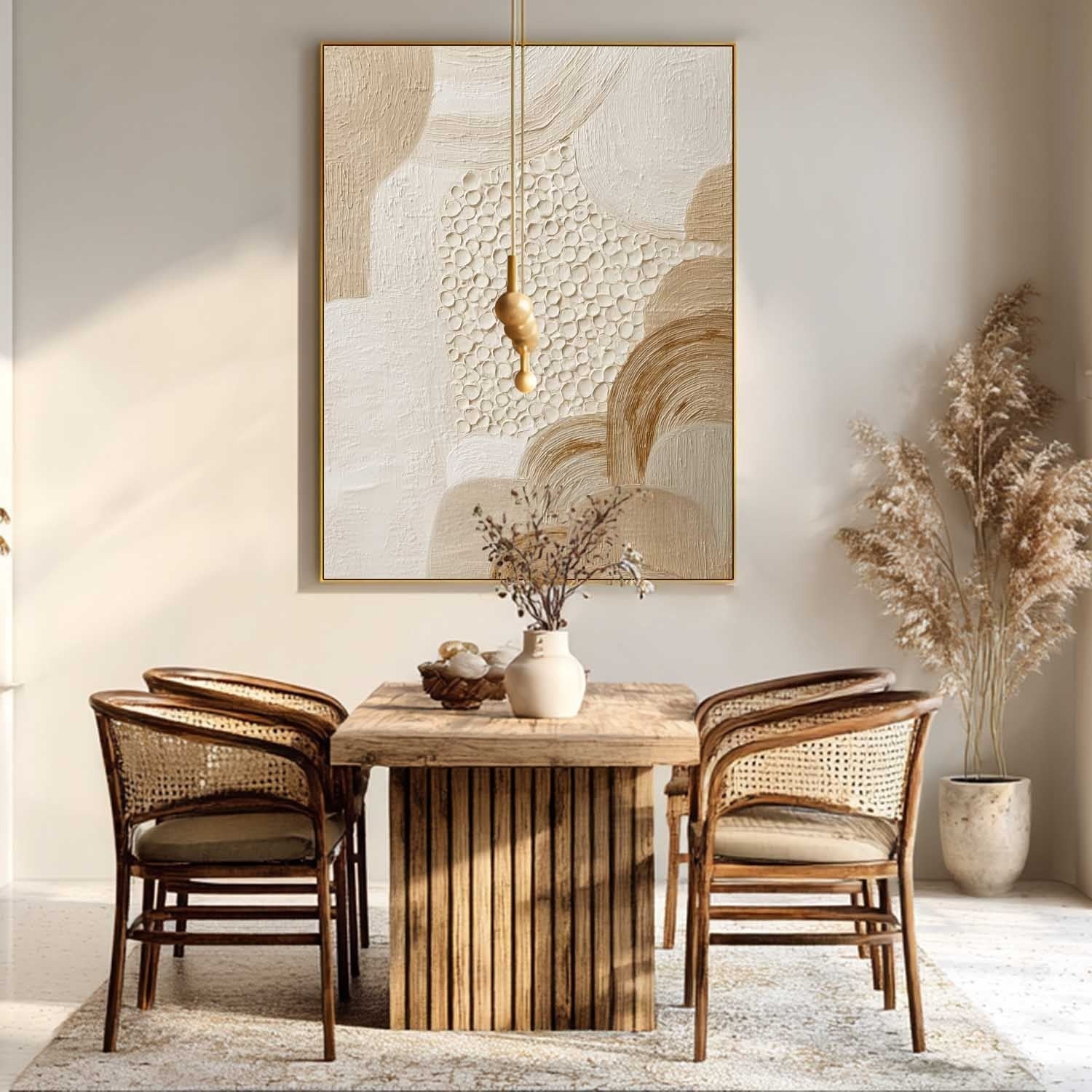 Warm Neutral Curved Shapes Textured Canvas Art