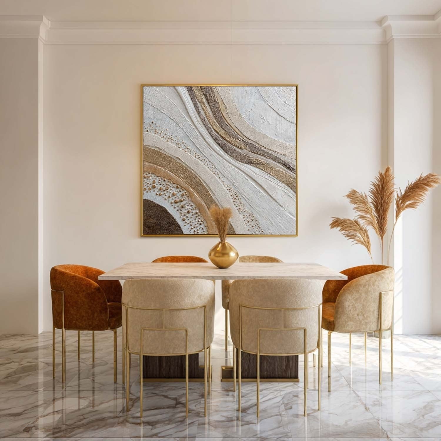 Wall Art Neutral Wave Abstract Gold Dot