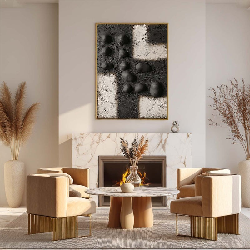 Wall Art Black Bas-Relief Geometric Abstract Painting