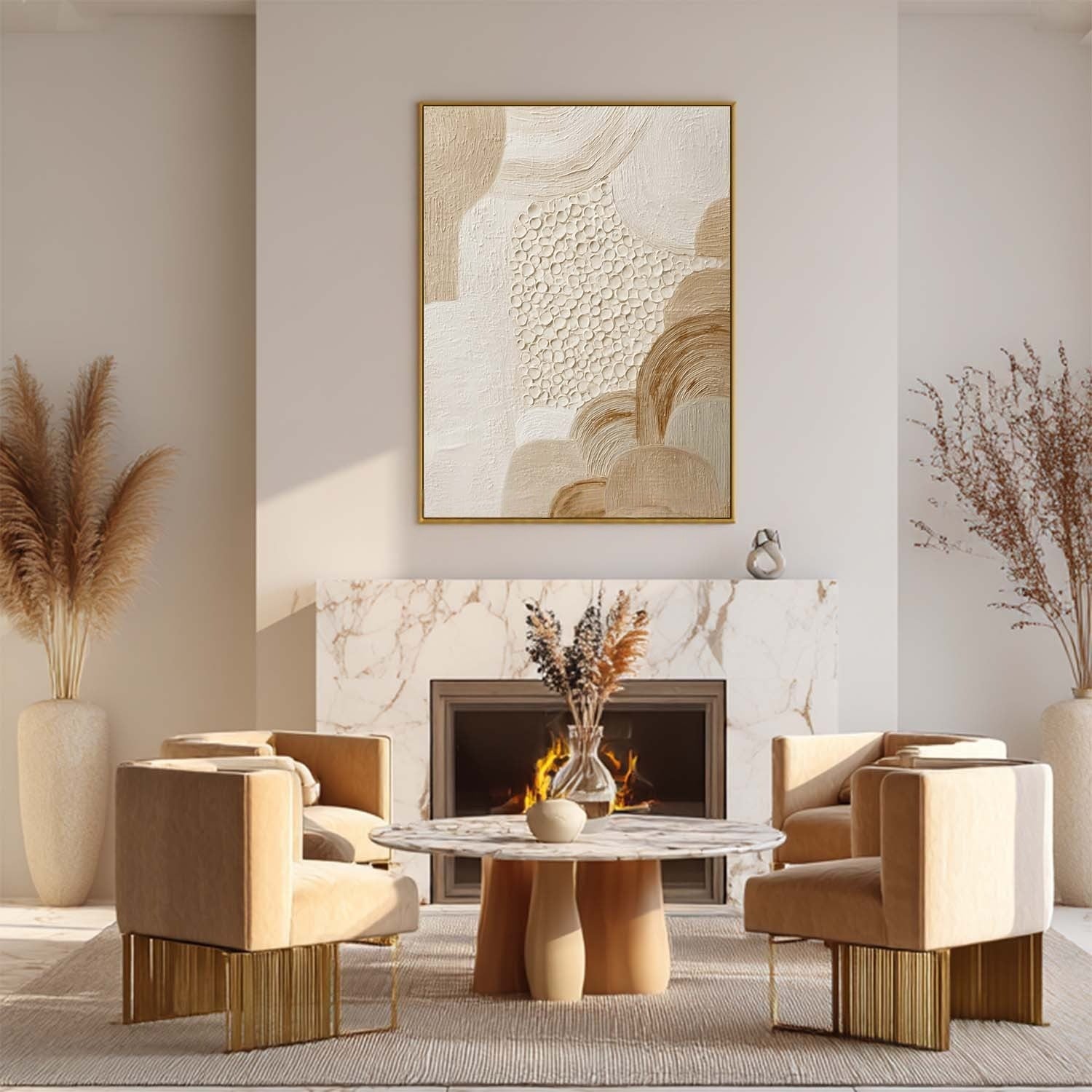 Warm Neutral Curved Shapes Textured Canvas Art