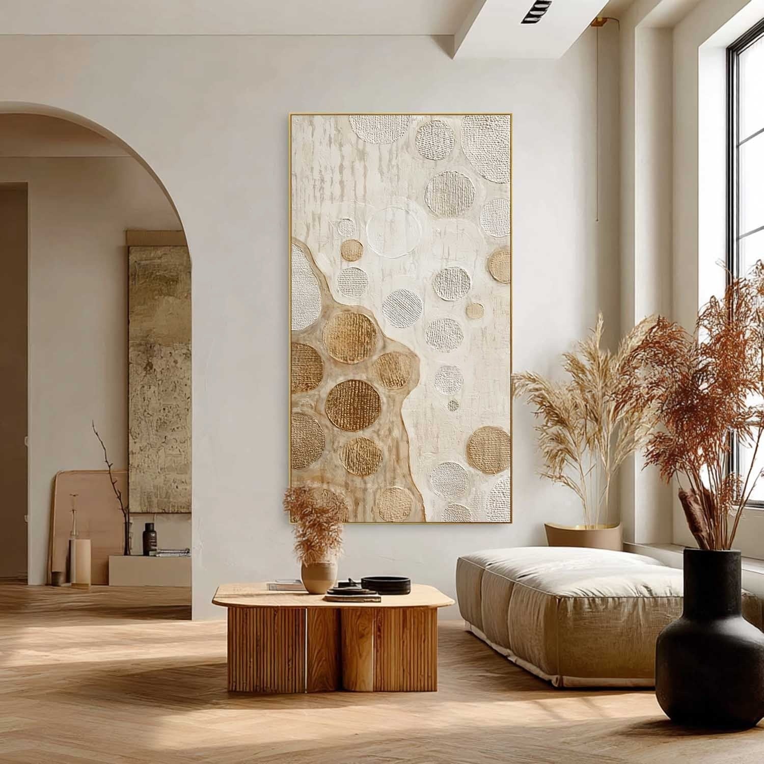Neutral Earth‑Tone Circular Abstract Canvas Art