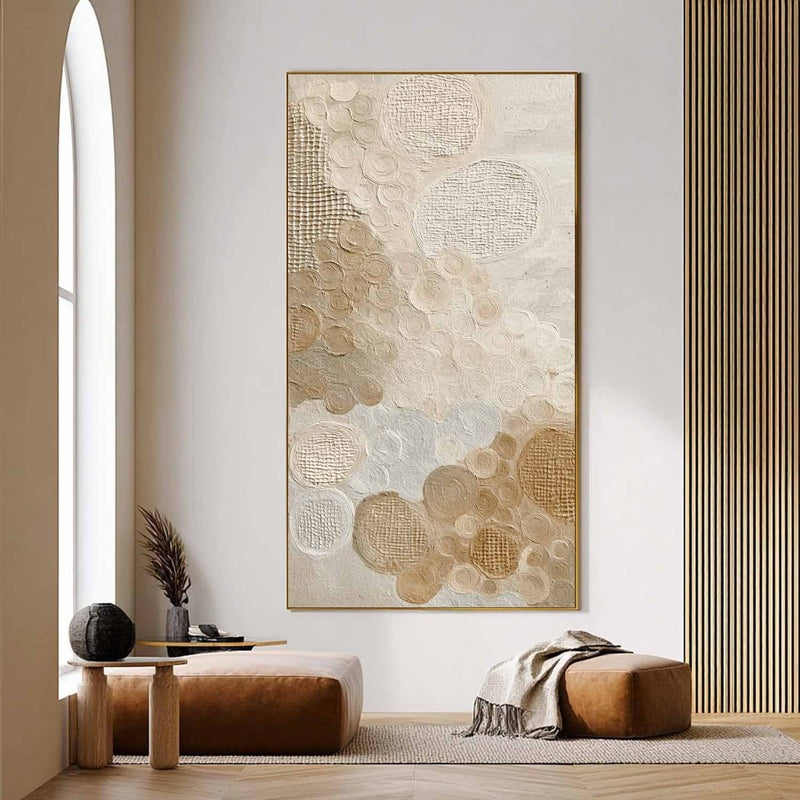 Beige Circle Abstract Textured Painting