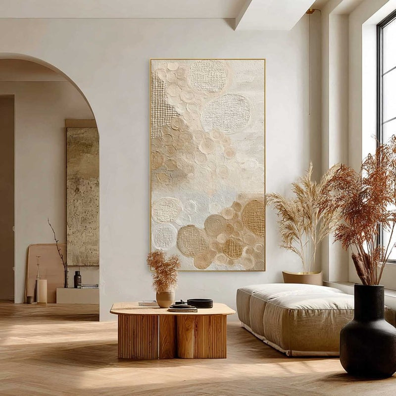 Beige Circle Abstract Textured Painting