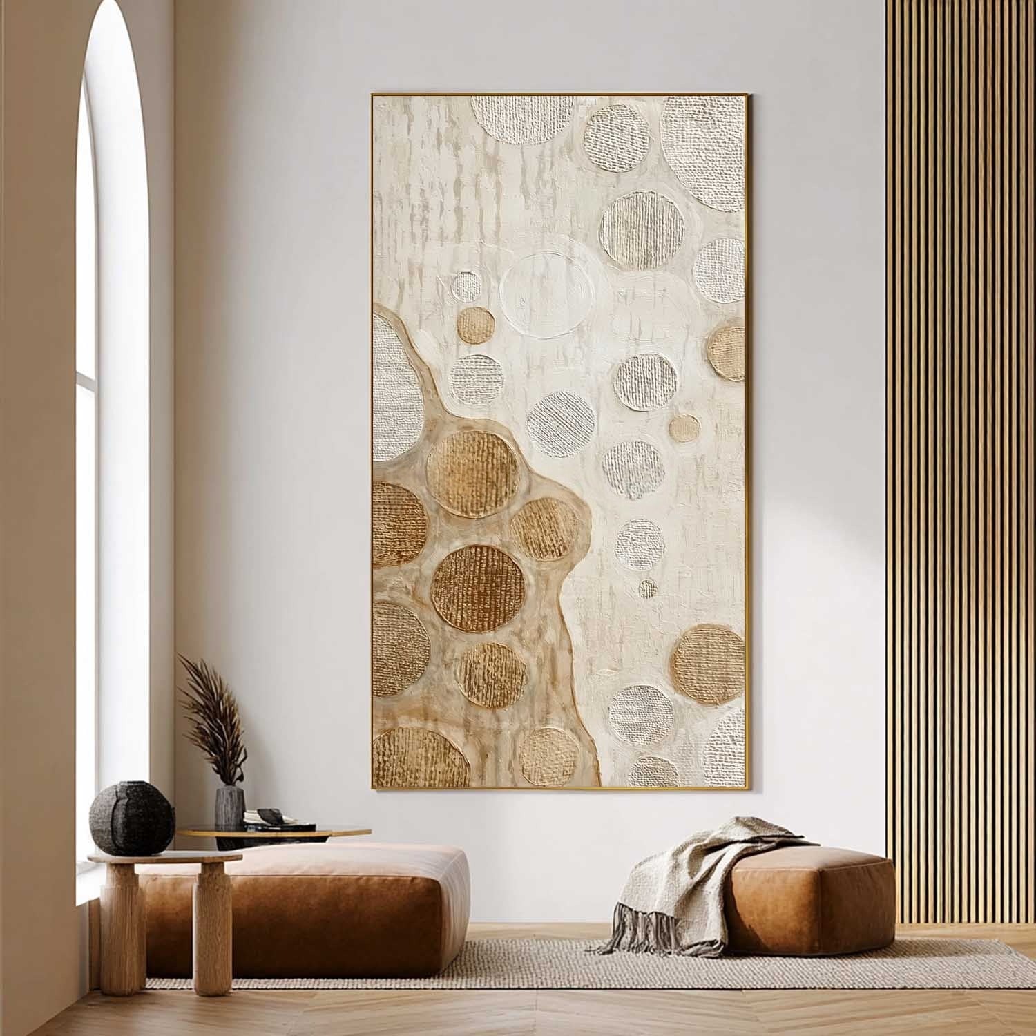 Neutral Earth‑Tone Circular Abstract Canvas Art