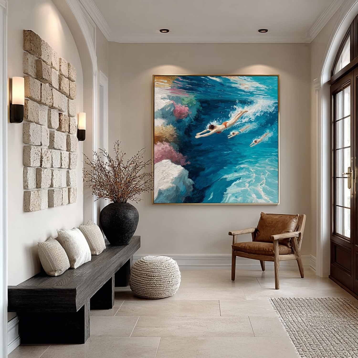 Tropical Ocean Swimmers Impasto Painting