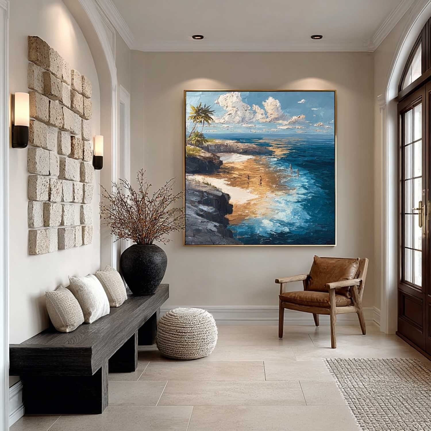 Tropical Cliffside Beach Impasto Painting