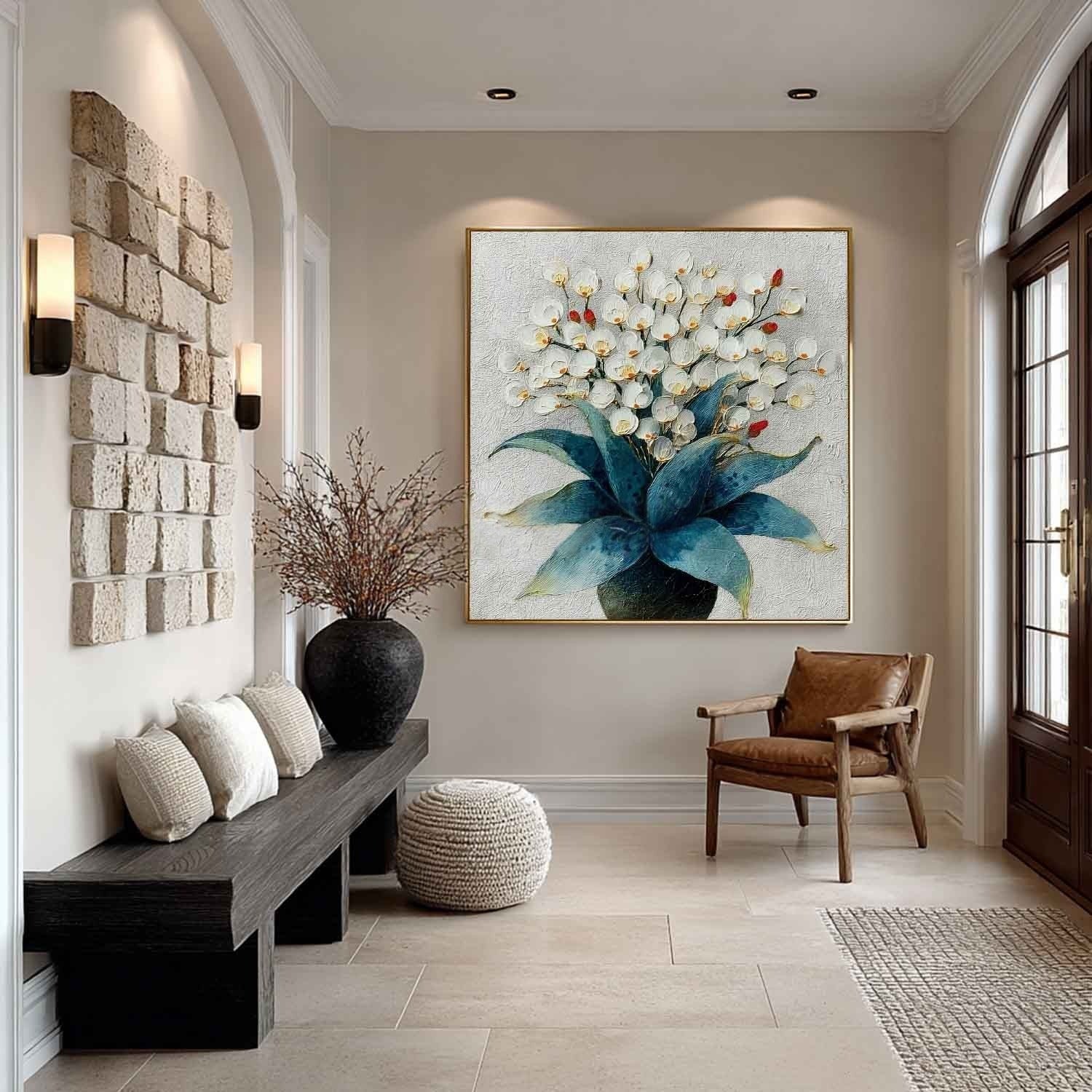White Orchid Bouquet Impasto Painting