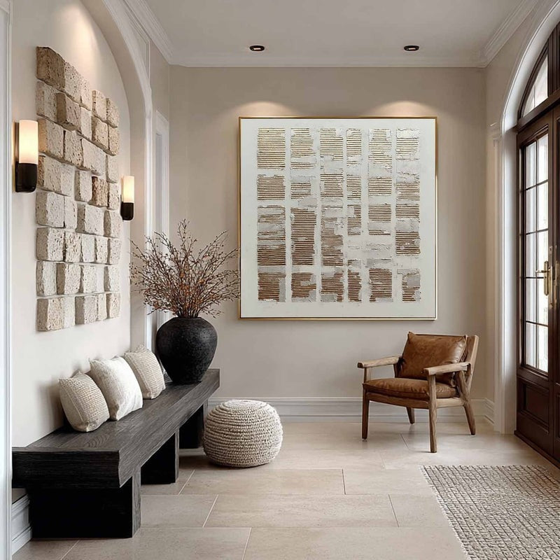 Wall Art Grid Pattern Gold Silver Leaf