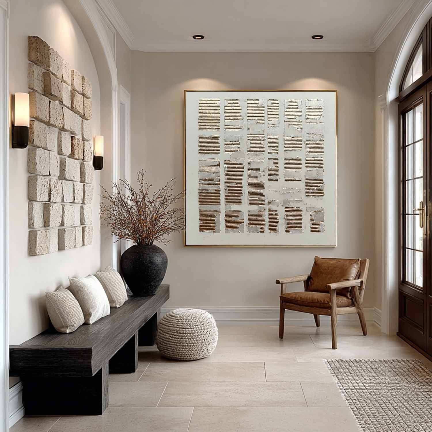 Wall Art Grid Pattern Gold Silver Leaf