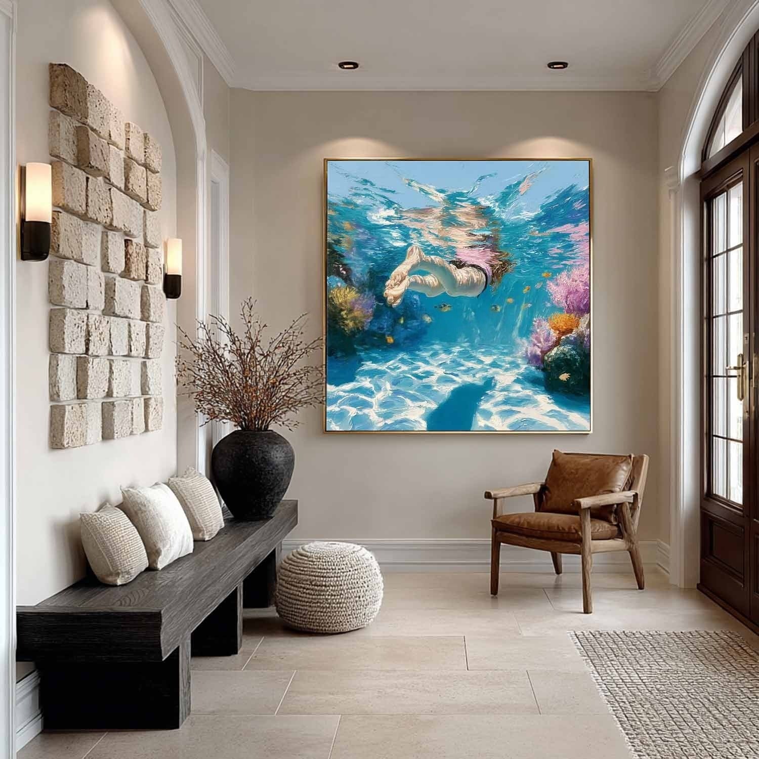 Wall Art Underwater Swimmer Coral Reef