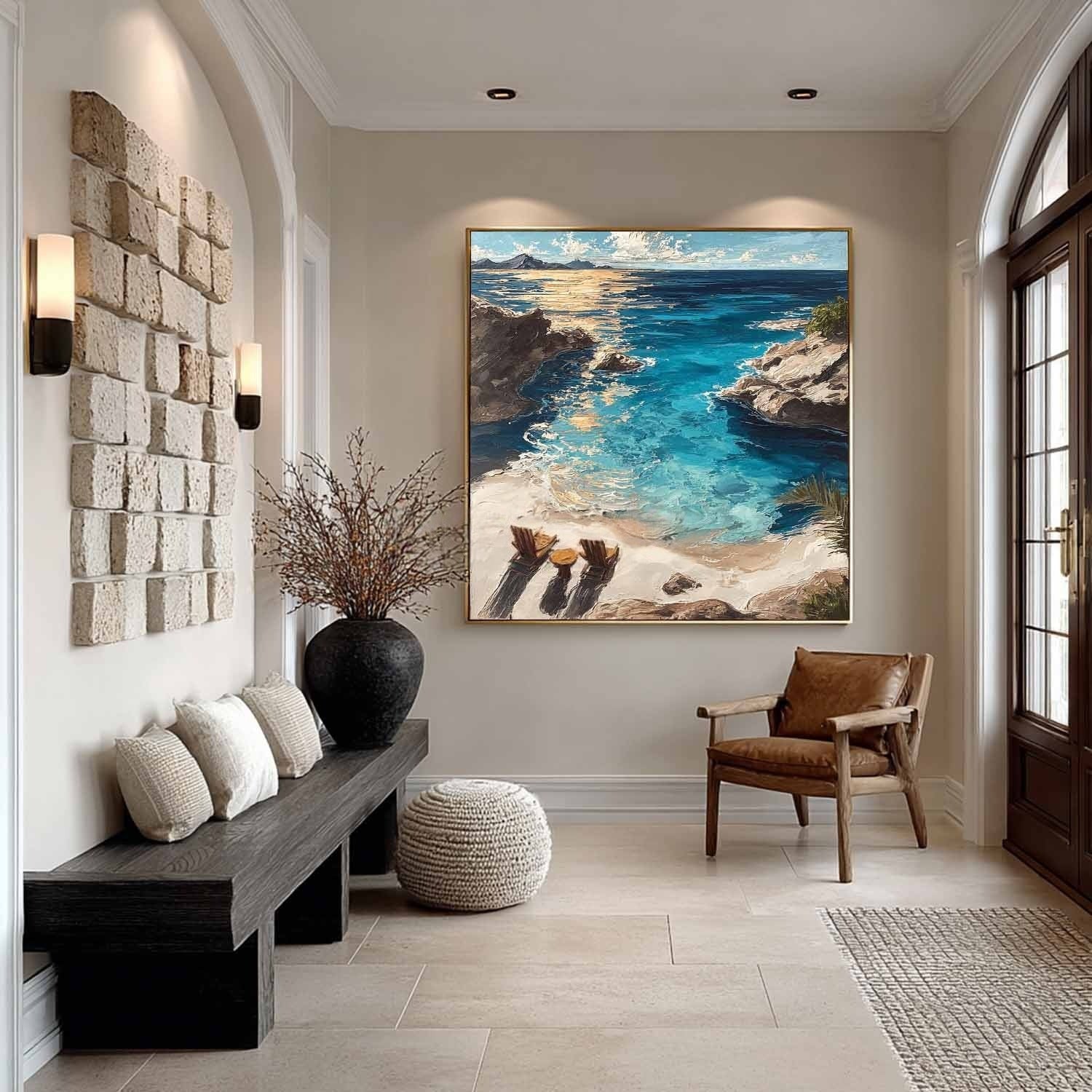Wall Art Coastal Cove Beach Chairs Turquoise Ocean