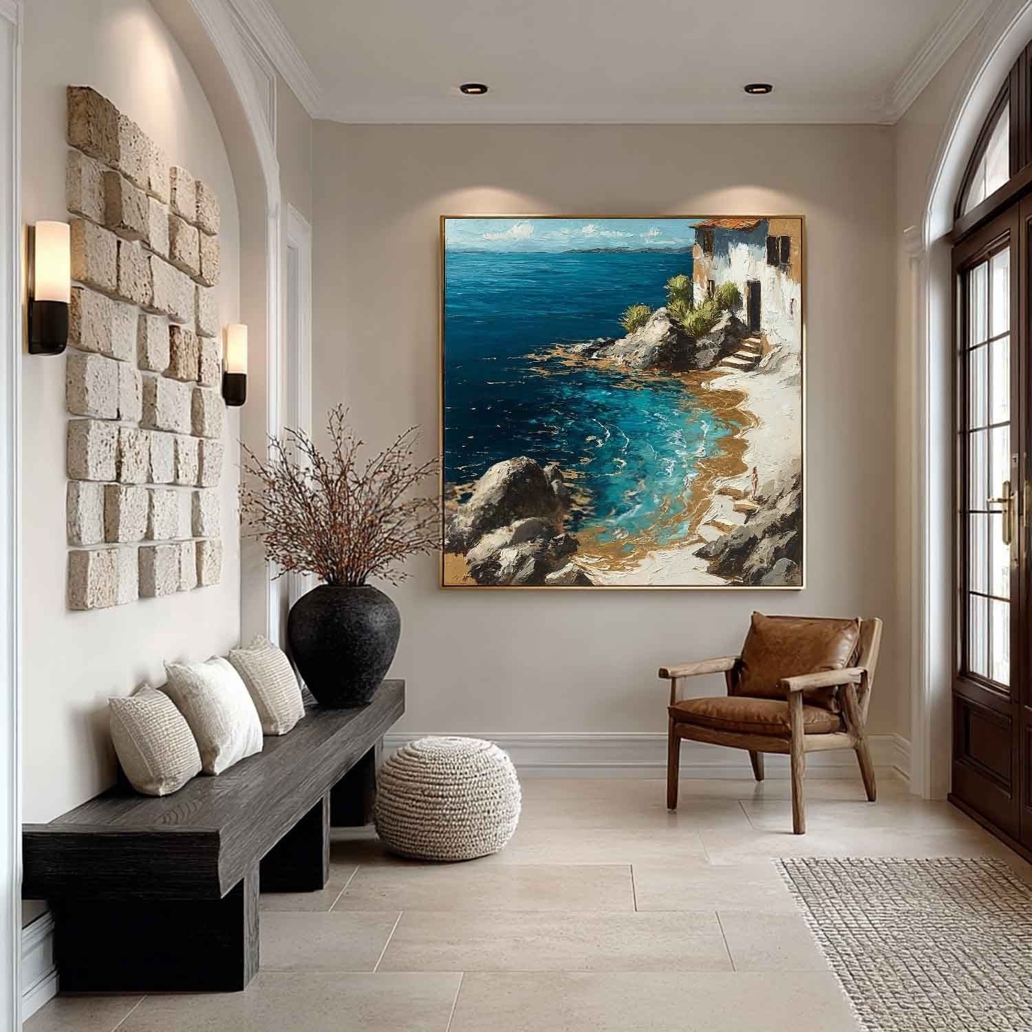 Mediterranean Coastal Villa Impasto Painting