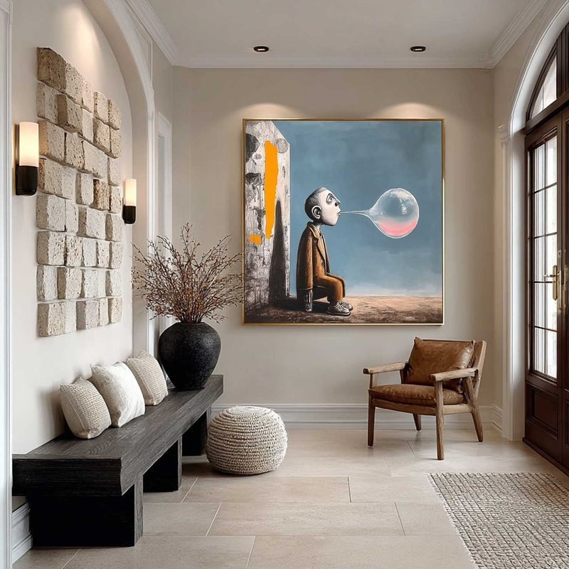 Wall Art Surreal Bubble Man Figure Oil Painting