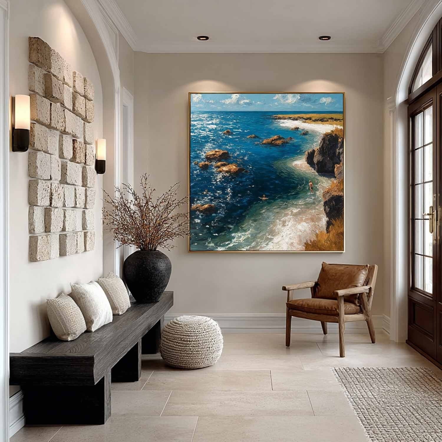 Cliffside Coastal Vista Impasto Painting