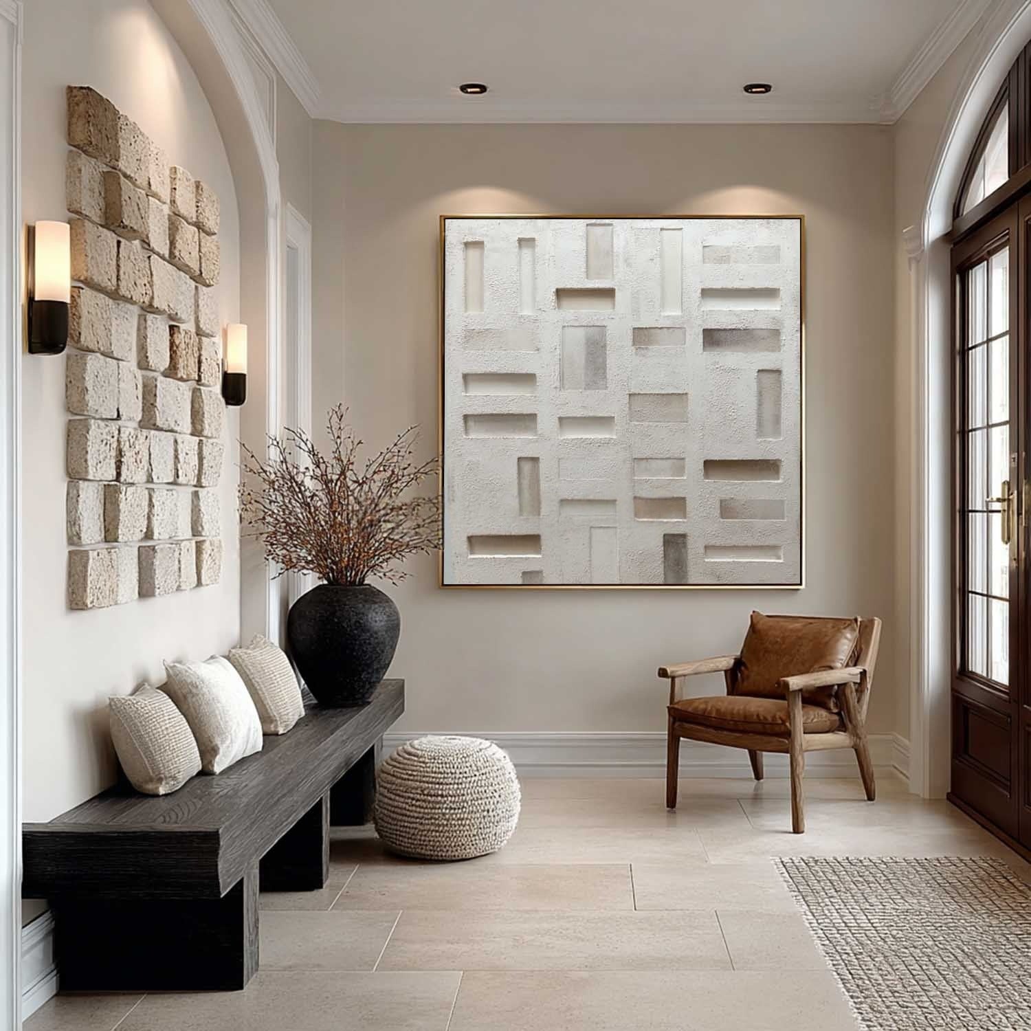 Wabi-Sabi Geometric Bas-Relief Painting