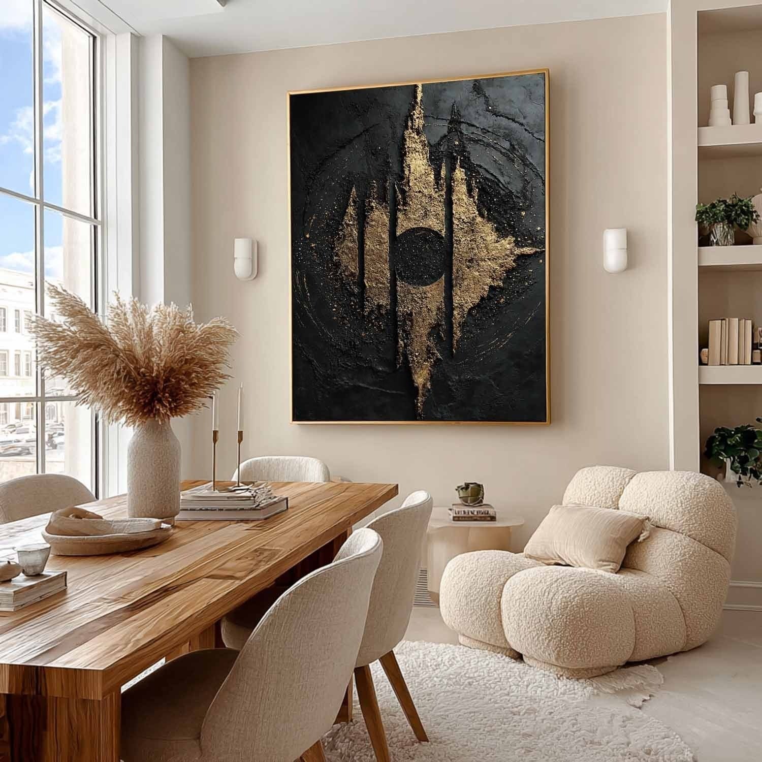 Wall Art Abstract Black Gold Modern Palette Knife