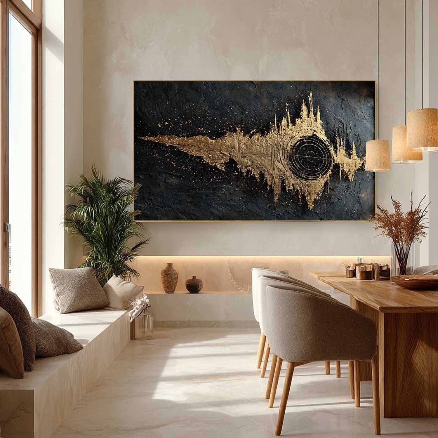 Wall Art Abstract Soundwave Black Gold Painting