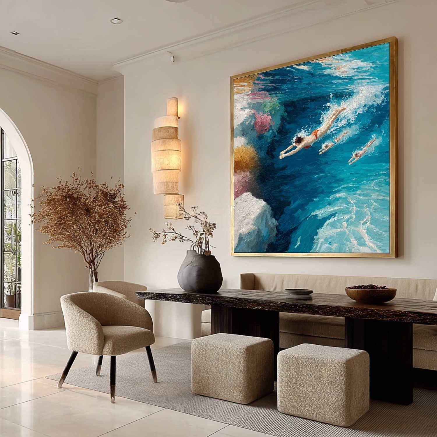 Tropical Ocean Swimmers Impasto Painting